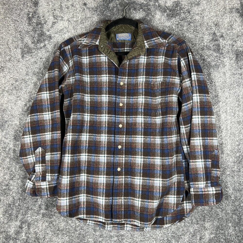 Pendleton Shirt Mens L Brown Plaid Long Sleeve Button Up Flannel Lined USA